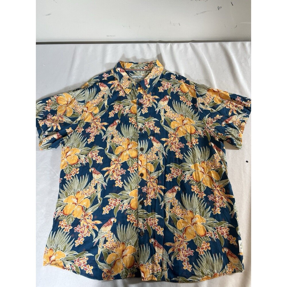 Margaritaville Blue Orange Macaw Floral Hawaiian Button Up Shirt Mens Sz XXL
